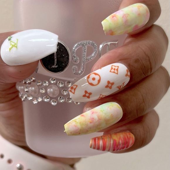 Long coffin custom press-on nails “SUMMER VIBE” - Picture 5 of 6